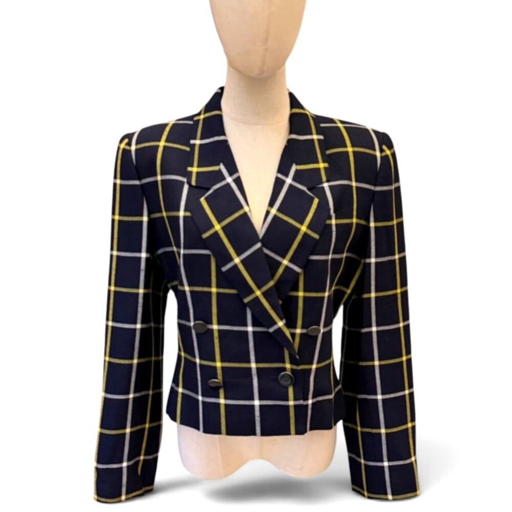Kasper for ASL Linen Blend Vintage 90s Plaid Blazer Size 8